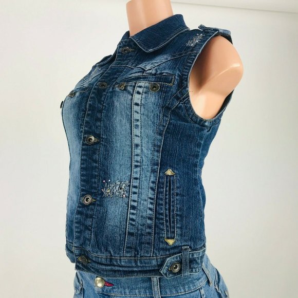 Soho Babe Juniors Denim Vest Size M - Picture 5 of 7